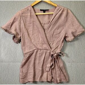 Harve Bernard Women's Pink Polka Dot Metallics Wrap Side Tie Style V-Neck Short